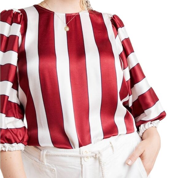 NWT Anthropologie MAEVE Maria Striped Balloon Sleeve Blouse 14 - Picture 1 of 9